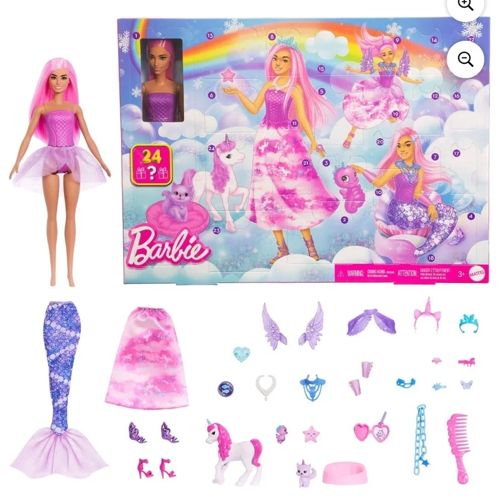 New Barbie Advent Calendar with Fashion Doll and 24 Surprise Toy Accessories